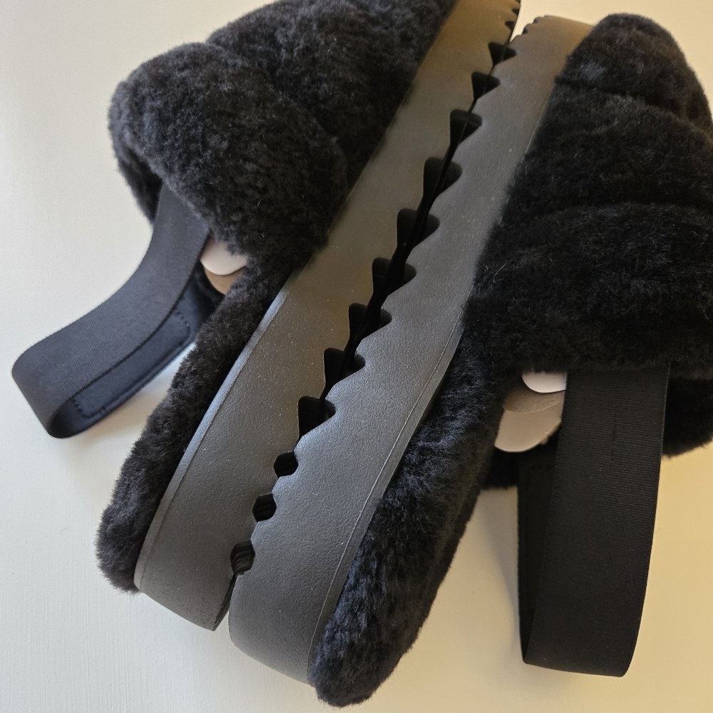 UGG SUPER FLUFF BLACK SLIDE SHEEPSKIN CLOSED TOE MULE SLIPPERS SIZE US 10 WOMEN - Picture 10 of 16